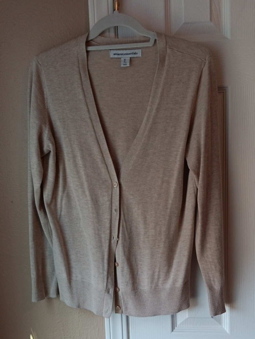 Amazon Essentials Women's Light Beige V-Neck Button Front Cardigan